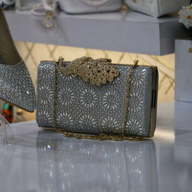 کیف نقره ای نگینی
